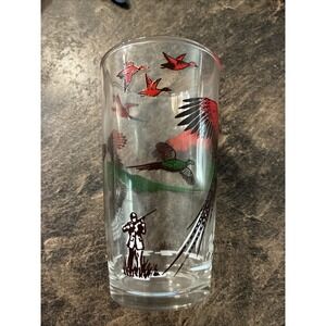 Vintage 50s Pheasant Hunter Dog & Bird Drinking Glass Dog & Bird
